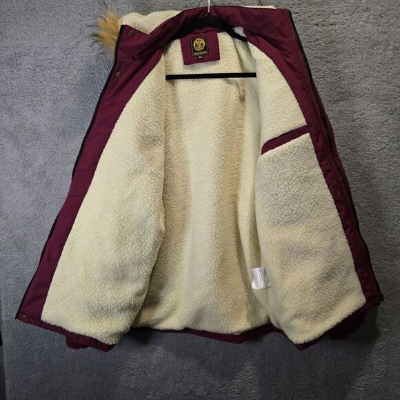 LEDUNTINO “Find Your Own Way” Red Faux Fur Hood Winter Coat Mens Sz XL Layering - Picture 10 of 16